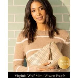 Virginia Wolf Mimi Woven Clutch Pouch Gold Vegan Leather